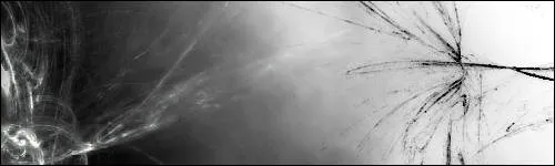 A wide monochrome banner: smoky black swirls on the left fading to white, with a fine starburst of dark streaks on the right.